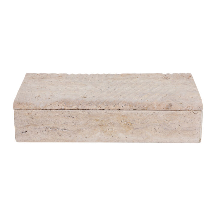 12x6" Carved Travertine Box, Tan
