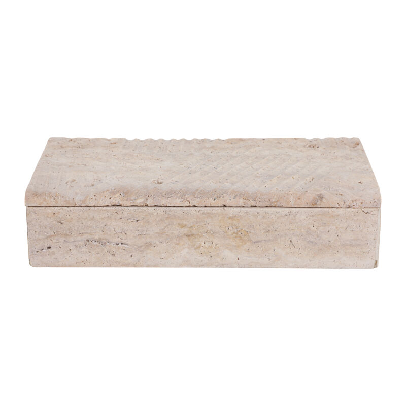 12x6" Carved Travertine Box, Tan image number 0