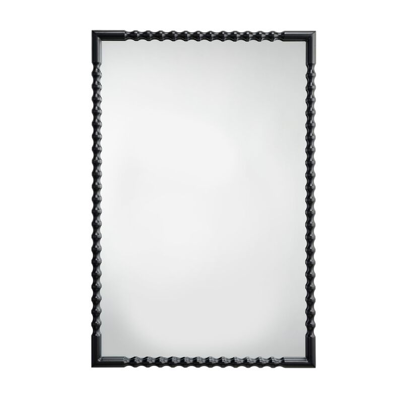 Perz Accent Wall Mirror, 24x36 Rectangular Beaded Frame, Forged Iron - Benzara