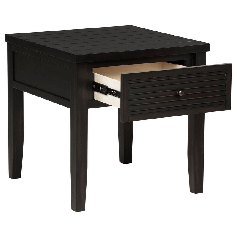 Coni Side End Table, 1 Drawer, Classic Black Wood, Square 24 Inch