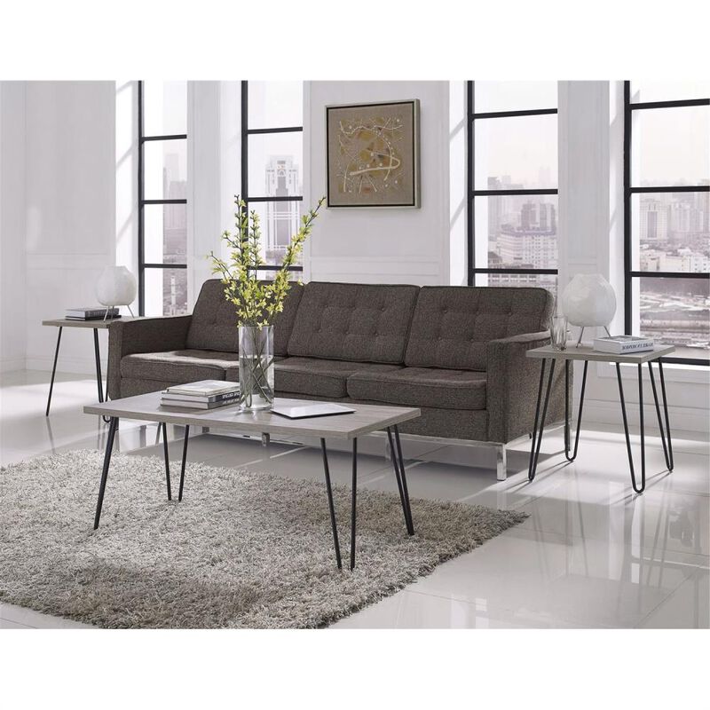 Hivvago Modern Classic Vintage Style Coffee Table with Wood Top and Metal Legs