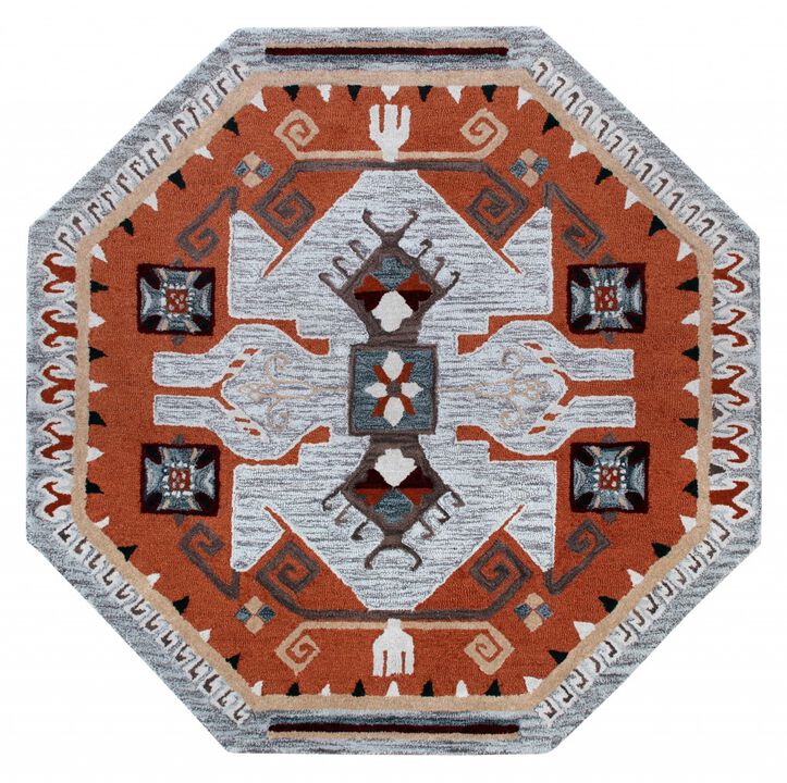 6 Round Terracotta Tribal Area Rug