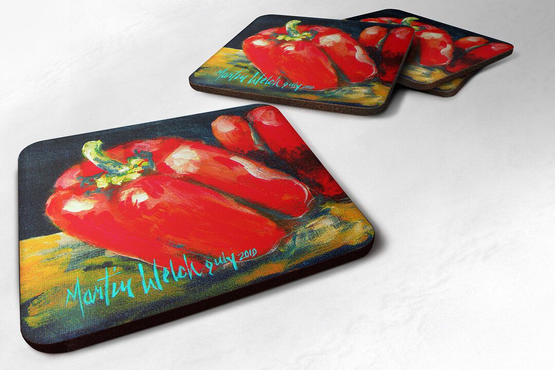 Caroline's Treasures MW1070FC Vegetables-Bell Pepper Two Bells Foam Coasters (Set of 4), 3.5 H x 3.5 W, Multicolor