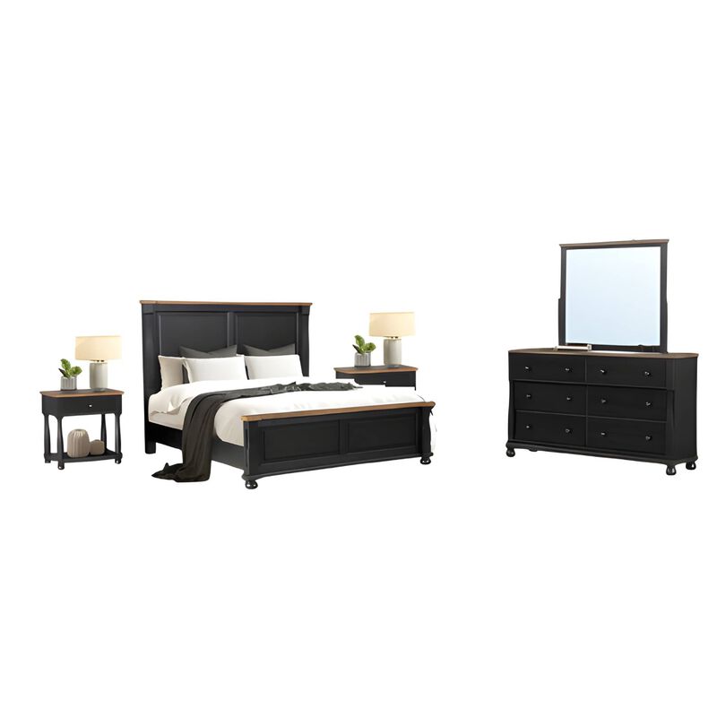 Ginie 5pc Queen Bedroom Set, 2 Bedside Tables, Mirror, Black Brown image number 0