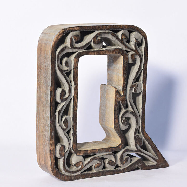Vintage Gray Handmade Eco-Friendly "Q" Alphabet Letter Block For Wall Mount & Table Top Décor