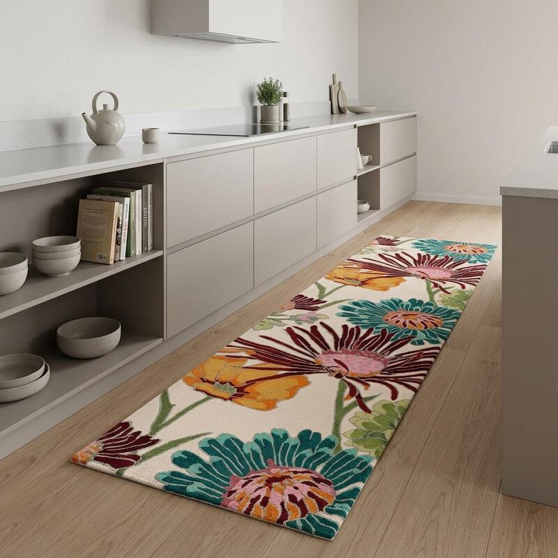 HomeRoots Floral Hand Carved Handmade Runner Rug image number 1