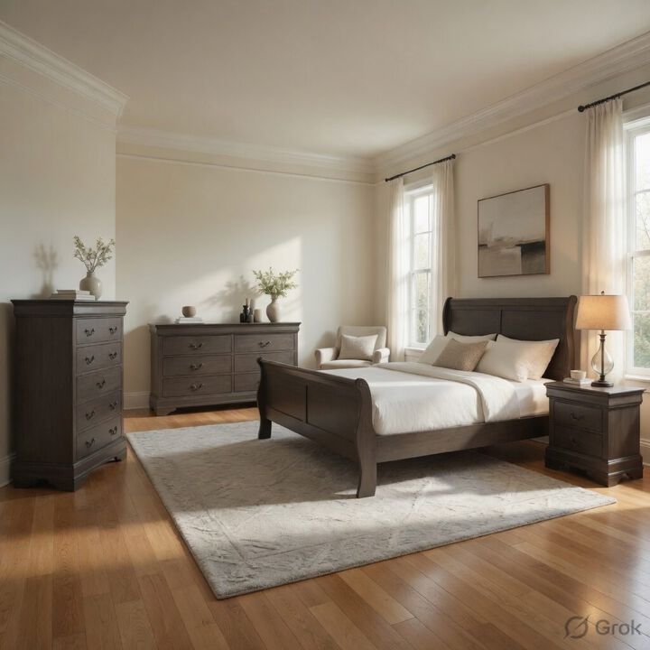 Queen Size Bedroom Set, Traditional Carved Wood Design, Gray Finish, 4-Piece Set with Bed, Nightstands and Dresser