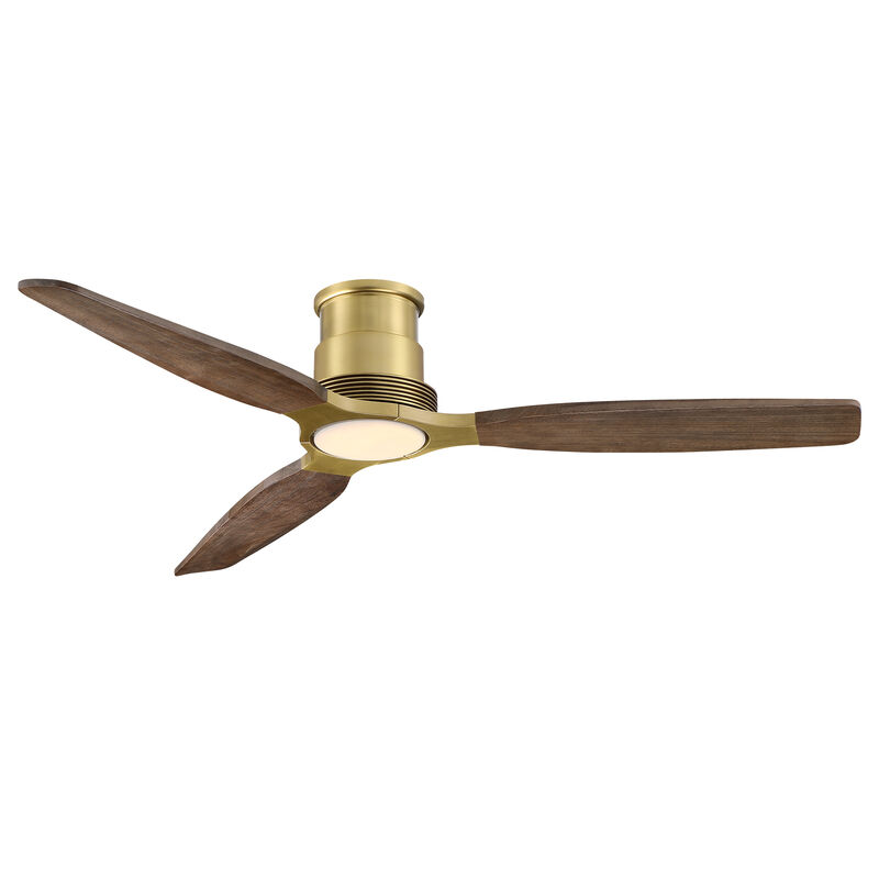 56" Mid Century Soft Brass Low Profile Solid Wood Reversible DC Motor Dimmable LED 6 Speed Flush Mount Ceiling Fan with Light and Remote image number 0