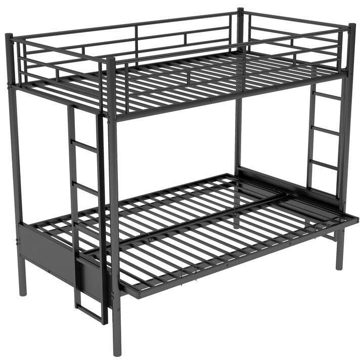 Twin over Full Metal Bunk Bed, Multi-Function, Black