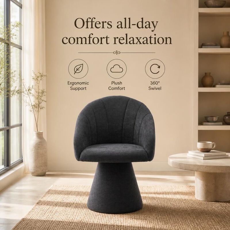 GOODSILO Upholstered 360 Degree Swivel Accent Armchair, Chenille Fabric Comfy Chair for Living Room Dining Vanity and Study Space image number 4