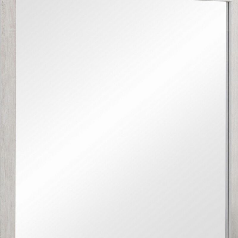 Mirror with Wooden Frame and Grain Details, White-Benzara