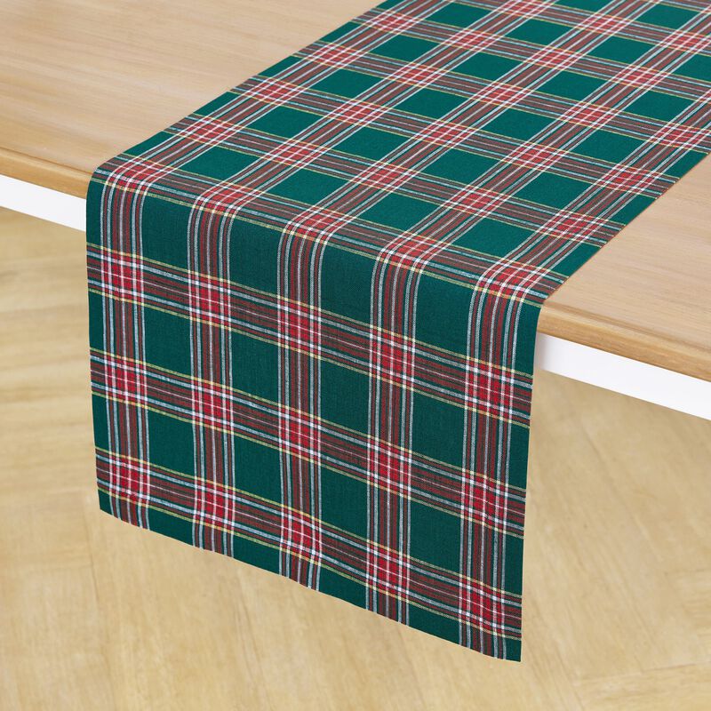 Linen Table Runner - Green Tartan Plaid image number 1