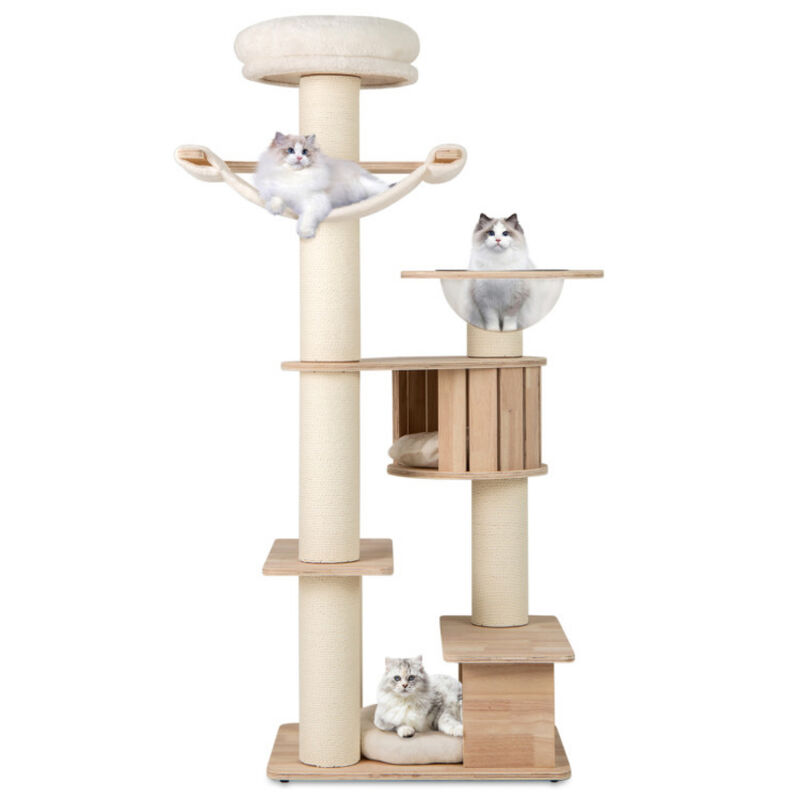 Tall Cat Tree with Cozy Top Perch and Washable Plush Cushions
