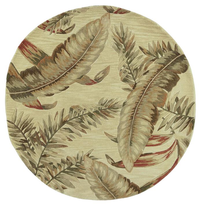 HomeRoots Wool Tropical Botanical Hand Tufted Round Rug