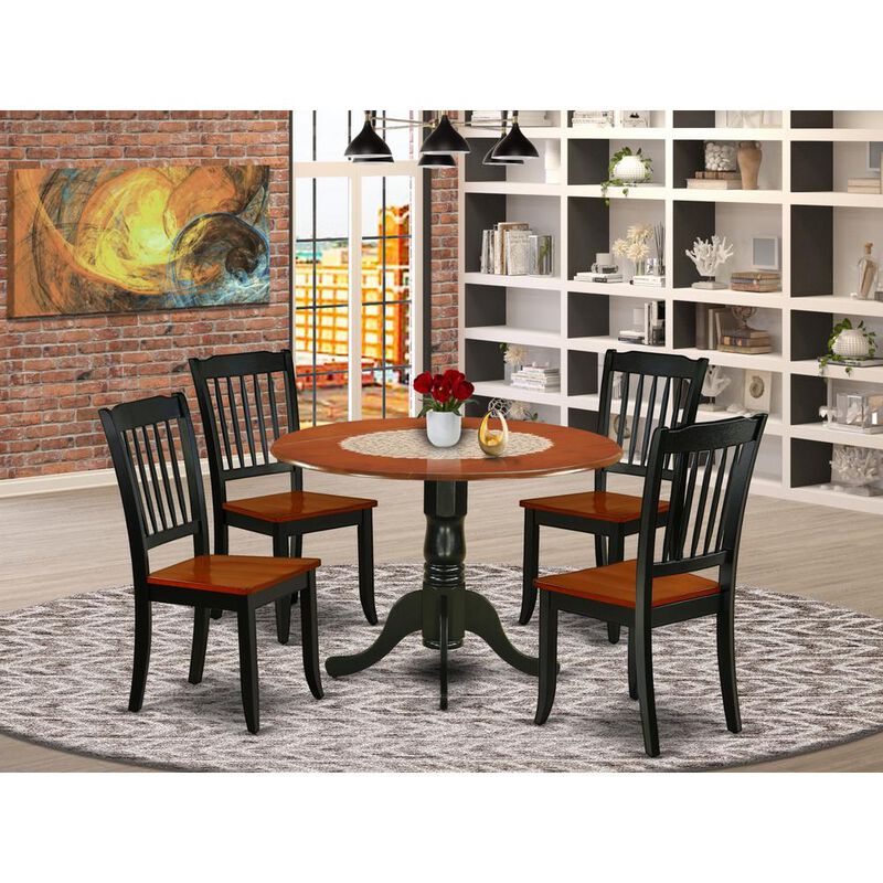East West Furniture Dining Room Set Black & Cherry, DLDA5-BCH-W