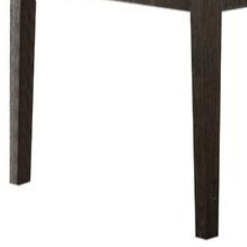 Rectangular Wooden Dining Table with Marble Top, White and Dark Oak Brown - Benzara