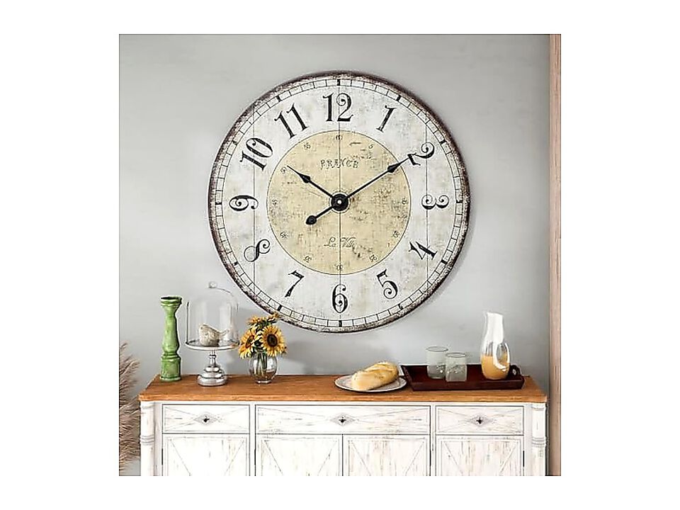 24 Inch Large Wall Clock Rustic Round Farmhouse Clocks Living Decor Silent Non