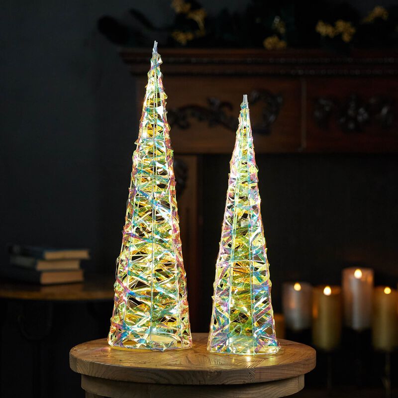 Set of 2 LED Iridescent Christmas Trees &ndash; Colorful Lighted Trees for Festive Tabletop or Entryway D&eacute;cor