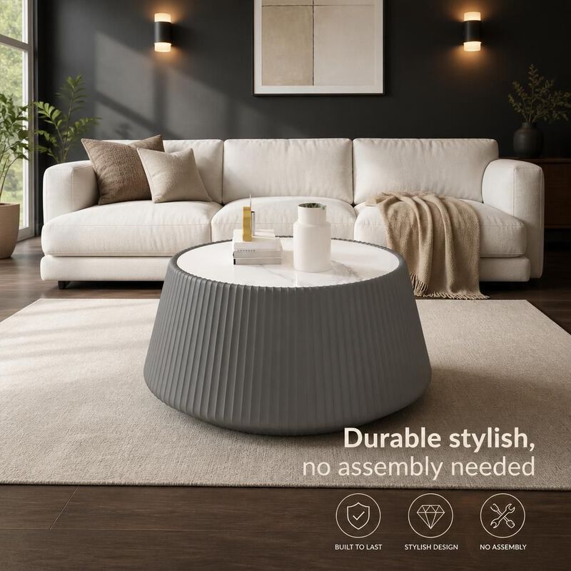 GOODSILO Round Cup Shape Sintered Stone Top Modern Coffee Table for Living Room, Bedroom and Office as Side or Bedside Accent image number 4