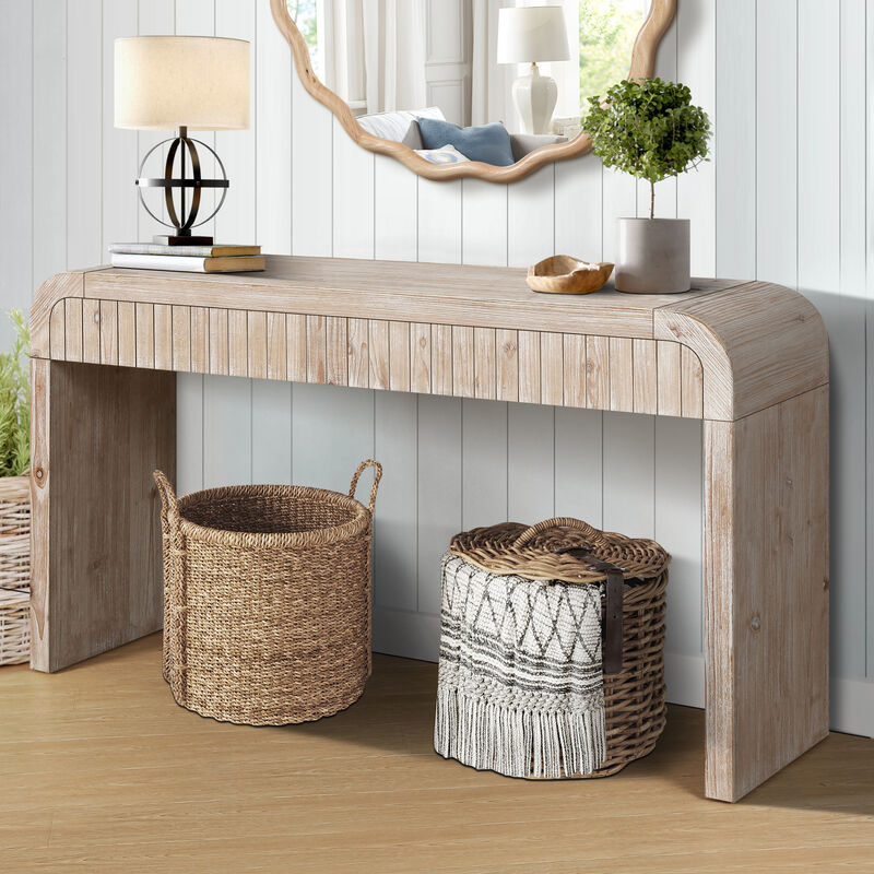 GOODSILO 59 Inch Vintage Crafted Farmhouse Console Entryway Table with Two Hidden Handle Drawers, Easy Assembly for Entrance, Dining, Living Room and Hallway Use image number 5