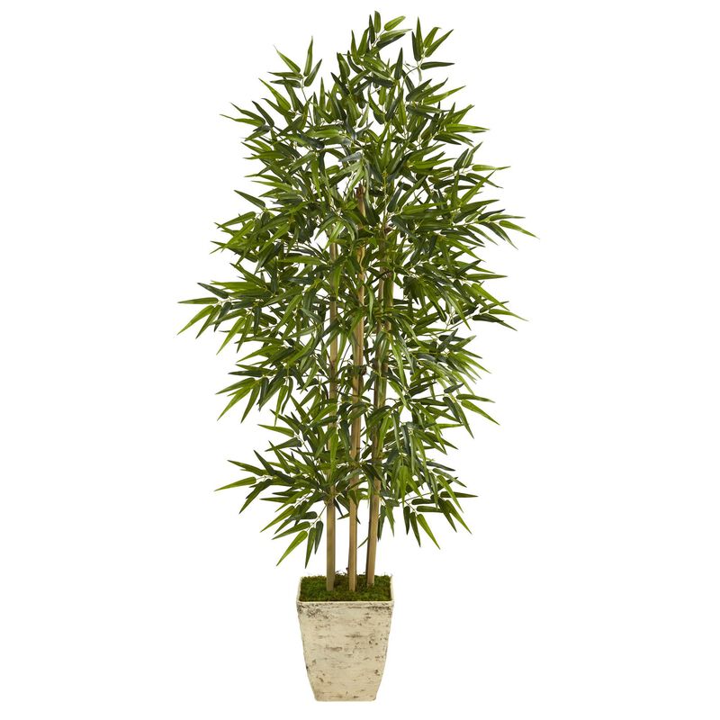 Nearly Natural 65-in Bamboo Artificial Tree in Country White Planter