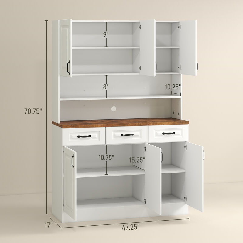Hivvago 71" Pantry Cabinet with Adjustable Shelves and Soft-Close Doors image number 2