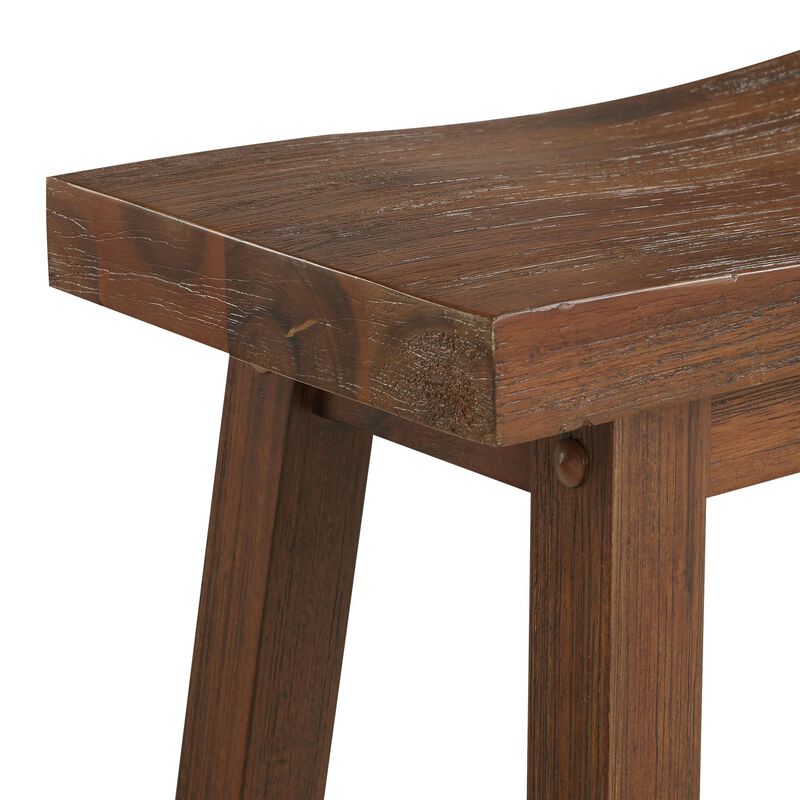 Saddle Design Wooden Counter Stool with Grain Details, Brown - Benzara