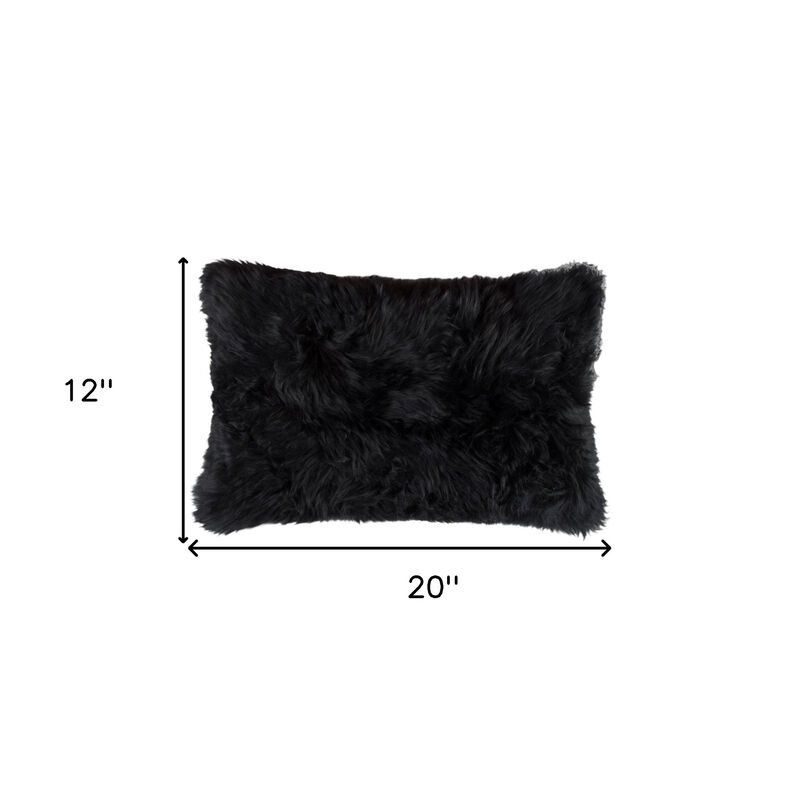 HomeRoots Set of Two 12" X 20" Black Sheepskin Lumbar Throw Pillows image number 5
