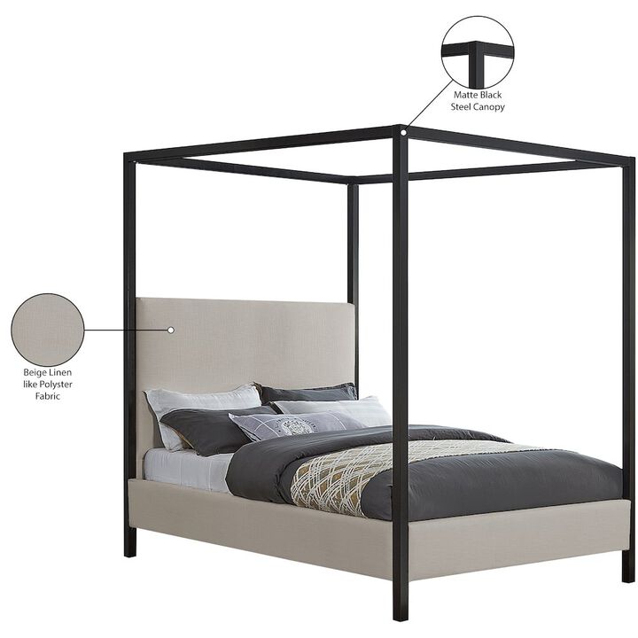 Meridian Furniture James Beige Linen Textured Fabric Queen Bed