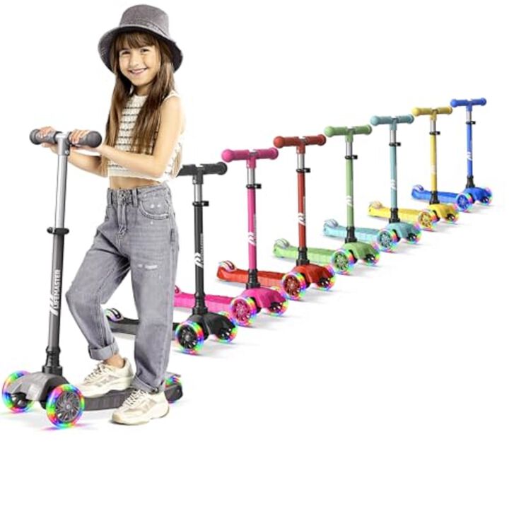 Lifemaster 3-Wheel Kids Scooter with LED Wheels, 4-Level Adjustable Handlebar, Anti-Slip Deck, Safety Certified, Ages 2+, Supports 110 lbs, GrayToy