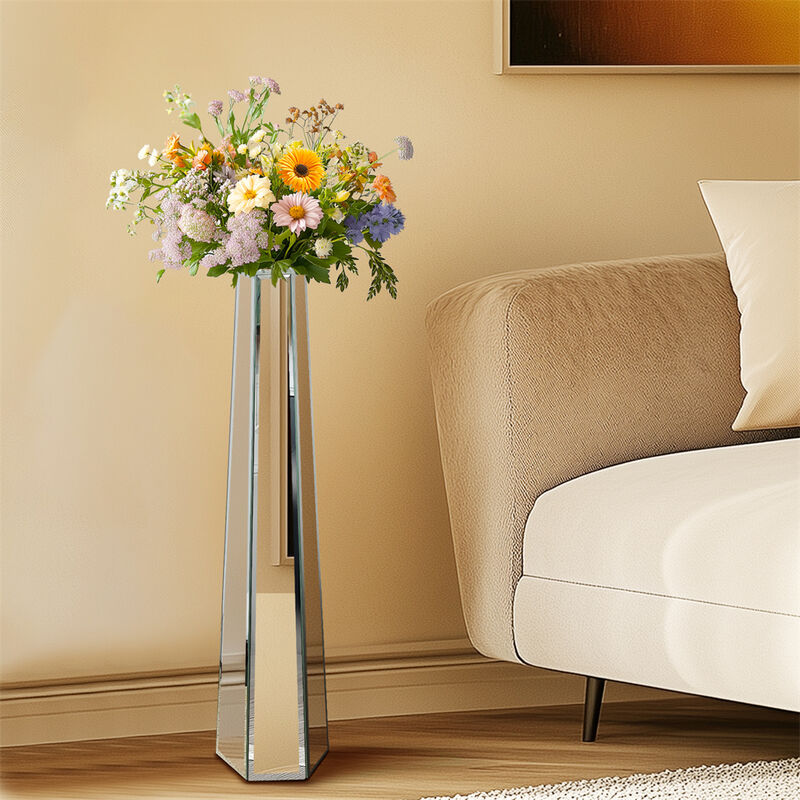 Large Vases Floor Standing Mirrored Luxury Tall Thin Vase Silver Glass Art Decor image number 8