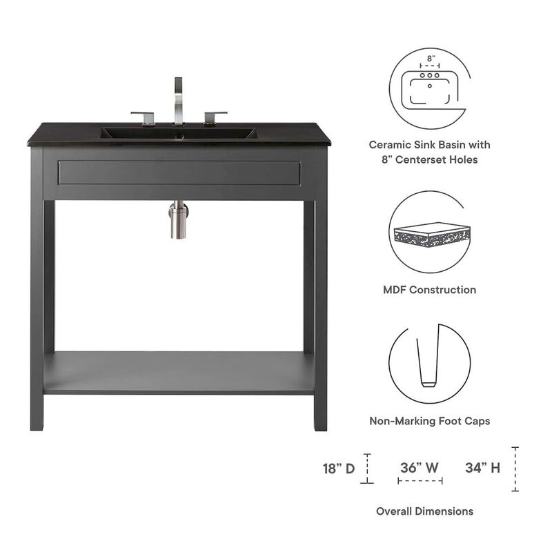 Modway Altura 36" MDF Ceramic and Particleboard Bathroom Vanity in Gray/Black image number 1