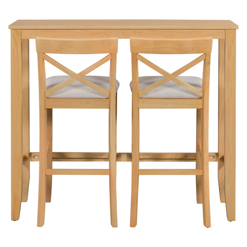 Merax Rectangular Wood Bar Height Dining Set Kitchen Breakfast Nook with 2 Chairs for Small Places