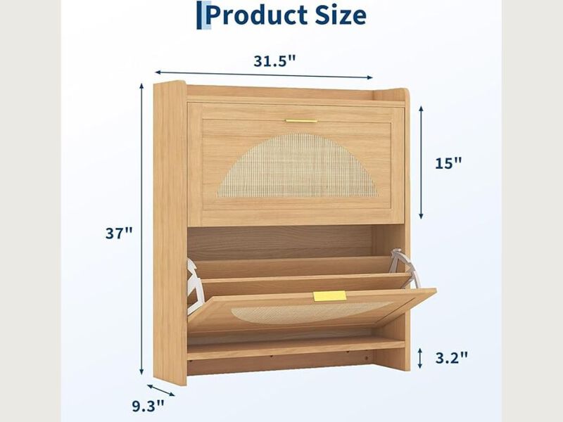 Slim Entryway Wood Shoe Storage Cabinet Flip Drawer Adjustable Shelves image number 2