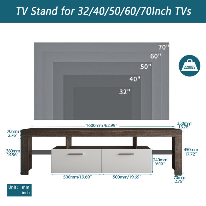20 minutes quick assembly brown simple modern TV cabinet Floor cabinet Floor TV wall cabinet Brown + white modern TV bracket with LED light