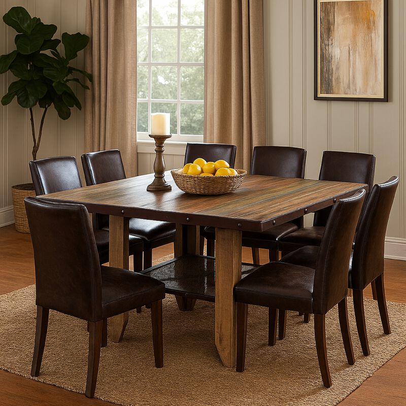 Fena 52 Inch Counter Height Dining Table, Iron Mesh Shelf, Multicolor Wood