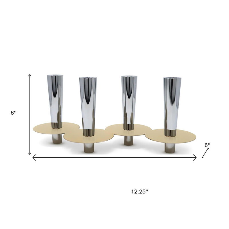 HomeRoots 6" Silver And Gold Stainless Steel Tabletop Four Light Taper Candle Holder image number 5