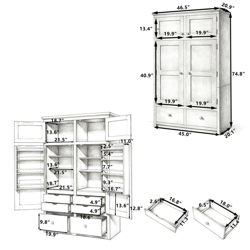 Merax Extra-Wide Storage Cabinet with 6 Drawers, Top Cabinets & Adjustable Shelves image number 6