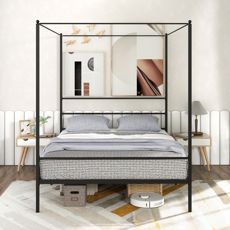 Metal Canopy Bed Frame with Slat Support