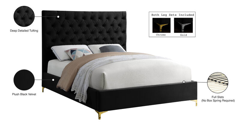 Meridian Furniture Cruz Black Velvet Queen Bed