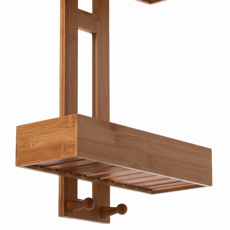 Bathroom Multi-function Natural Bamboo Storage Rack Over Shower Head Organizer, Shower Ball, Shampoo, Conditioner, Soap Holder