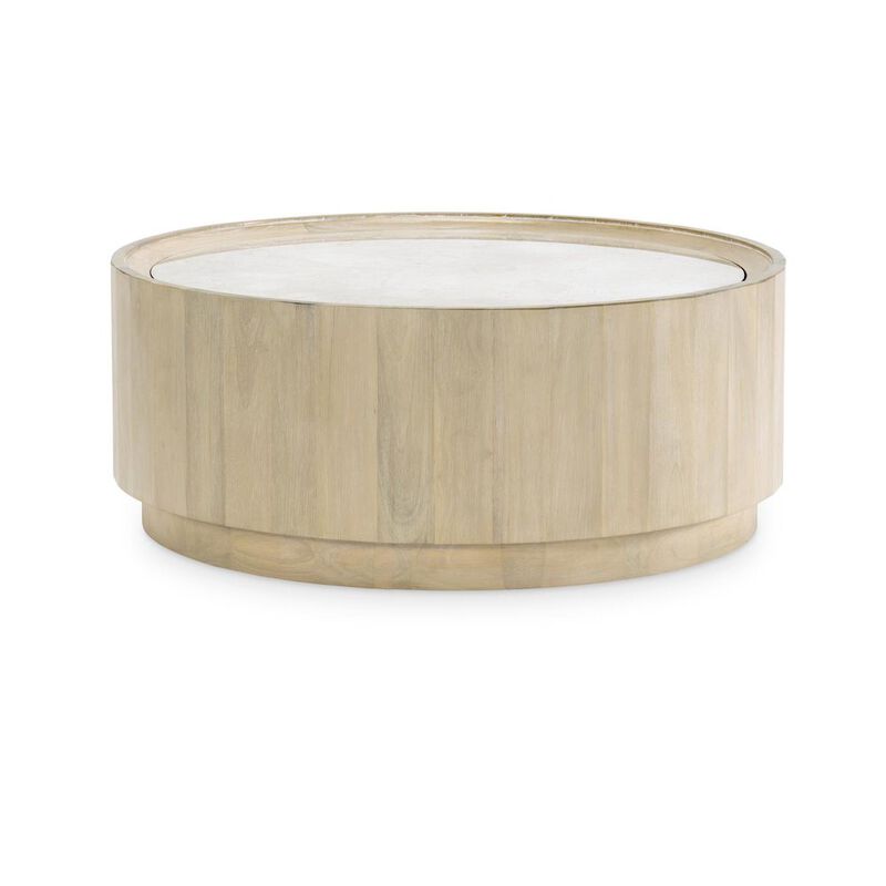 Legacy Classic Biscayne Round Cocktail Table with Travertine Top and Casters