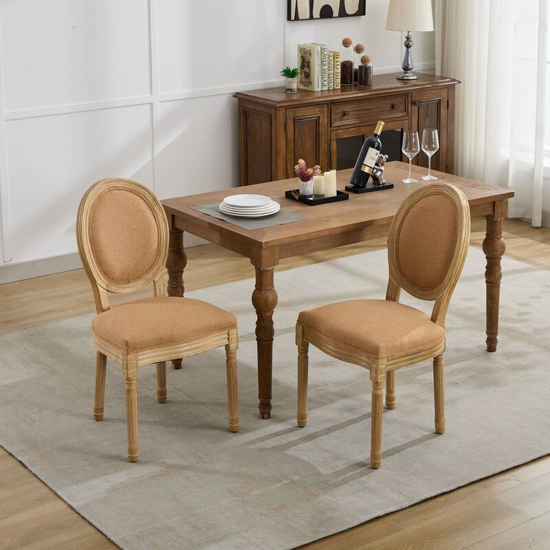 Clihome French Style Solid Wood Frame Antique Painting Linen Fabric Back Dining Chair,Set of 2