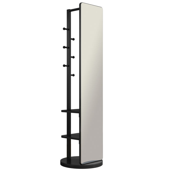 ELEMENT ACE 360&deg; Rotating Multifunctional Full Length Mirror with Hook Storage Rack Coat Rack Solid Wood Floor Mirror for Bedroom Living Room Cloakroom Space Saving