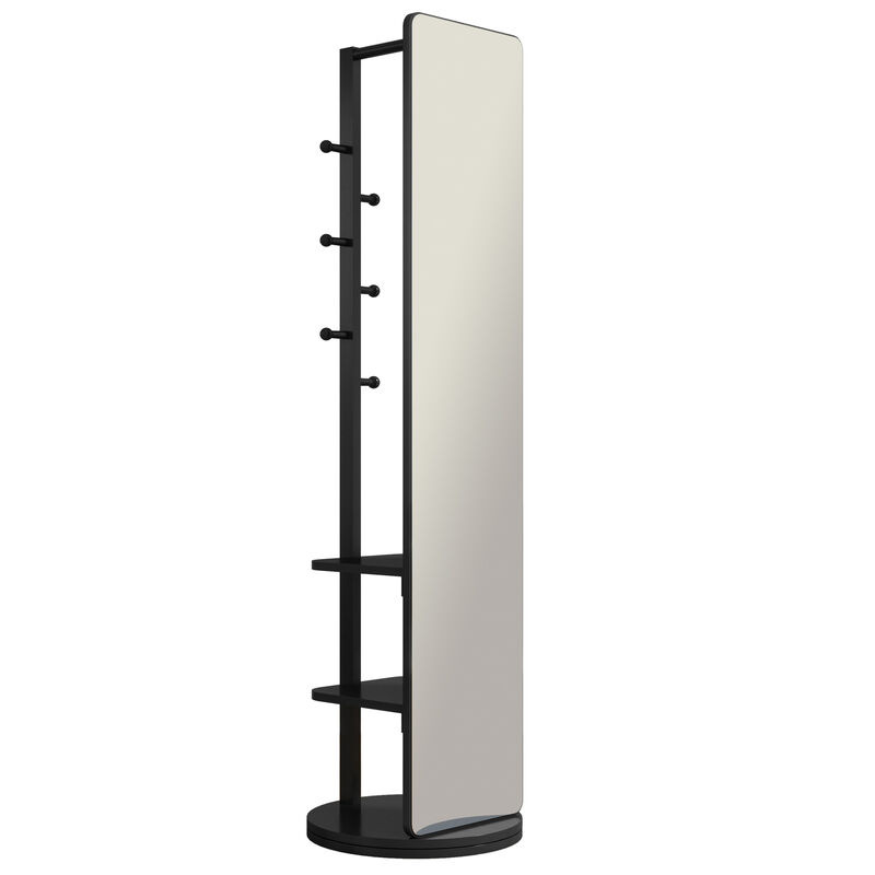ELEMENT ACE 360&deg; Rotating Multifunctional Full Length Mirror with Hook Storage Rack Coat Rack Solid Wood Floor Mirror for Bedroom Living Room Cloakroom Space Saving image number 0