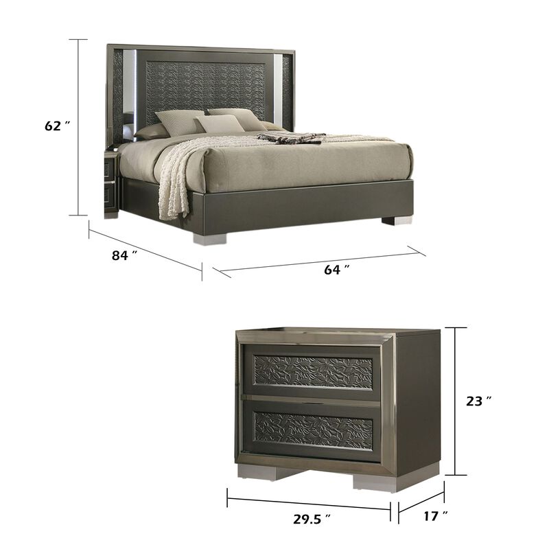 Queen Bedroom Set, White, Gray Wood, 2 Piece Set with Nightstand image number 7