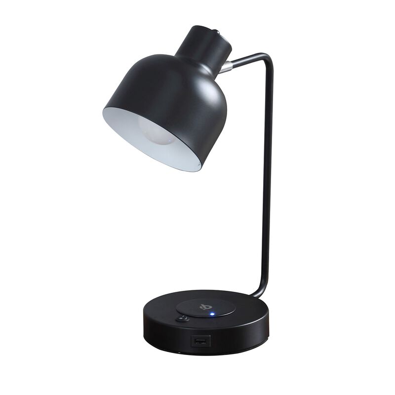 15 Inch Metal Table Lamp, Adjustable Shade, Wireless Charging, Black image number 0