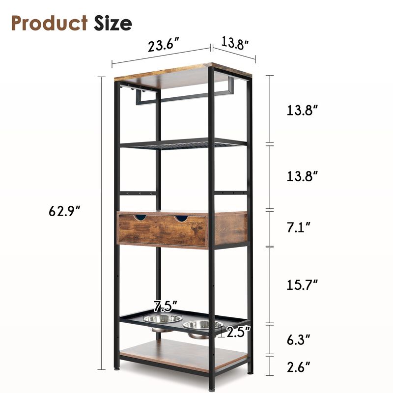 Dog feeding station,3 Height Adjustable Raised Dog Bowls,Dog Storage with shelves image number 3