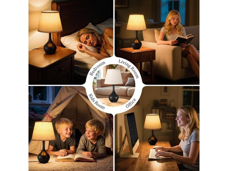 16 Inch Touch Table Lamps Set with 3 Way Dimmer for Bedroom