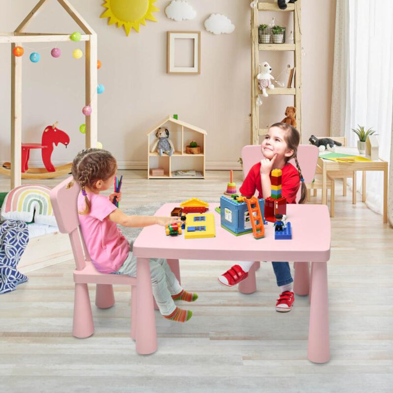 Hivvago 3 Pieces Toddler Multi Activity Play Dining Study Kids Table and Chair Set